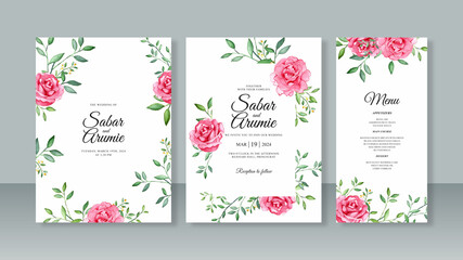 set of wedding invitation card templates with watercolor flowers