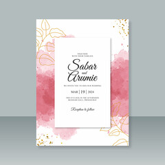 Wedding card template with watercolor splash and glitter