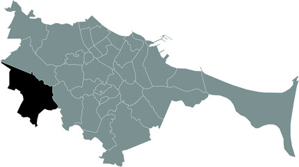 Black location map of the gdański Kokoszki district inside the Polish regional capital city of Gdansk, Poland