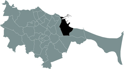 Black location map of the gdański Stogi district inside the Polish regional capital city of Gdansk, Poland - obrazy, fototapety, plakaty