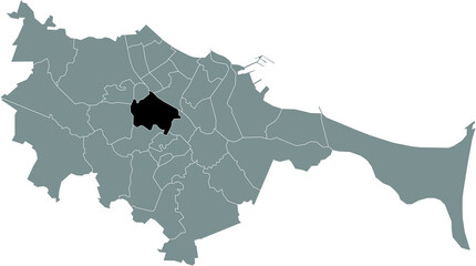Black location map of the gdański Wrzeszcz Górny district inside the Polish regional capital city of Gdansk, Poland
