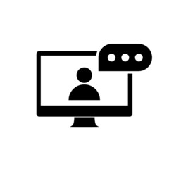 Online training vector icon. on-line school. video conference. internet webinar. Video call study. Computer based distance education. laptop class media course. isolated white background.