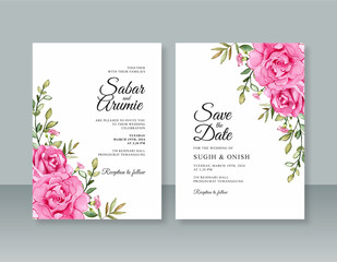 Elegant wedding invitation template with roses watercolor painting