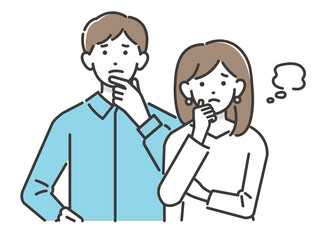 困った顔の若い家族のベクターイラスト素材／家族／子供／夫婦
