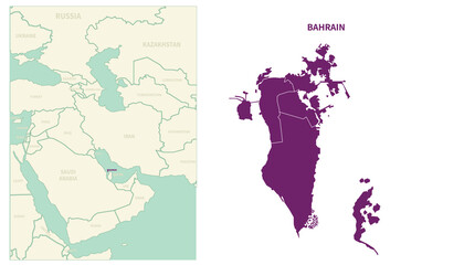 Bahrain map. map of Bahrain and neighboring countries. - obrazy, fototapety, plakaty