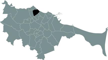 Black location map of the gdański Przymorze Wielkie district inside the Polish regional capital city of Gdansk, Poland