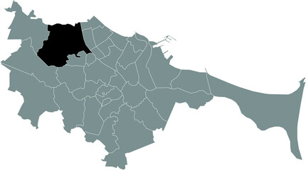 Black location map of the gdański Oliwa district inside the Polish regional capital city of Gdansk, Poland