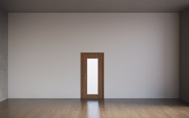 3d render of empty room with closed door and empty interior walls with copy space, cg render