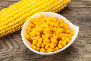 Sweet yellow corn in the bowl