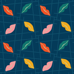 Vector abstract grid texture with stylized leaves seamless pattern