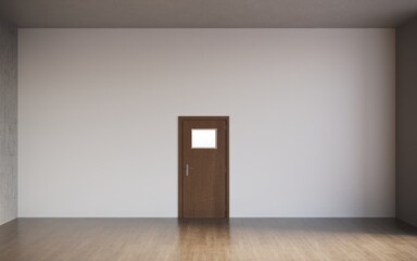 3d render of empty room with closed door and empty interior walls with copy space, cg render