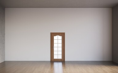 3d render of empty room with closed door and empty interior walls with copy space, cg render