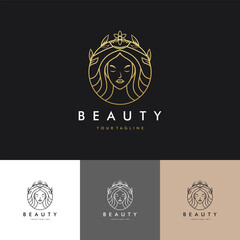 Luxury hair Beauty salon Hair extension logo with gold color, icon set Illustration Vector Graphic Design