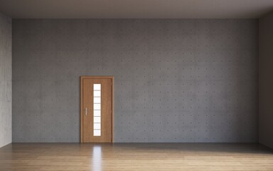 3d render of empty room with closed door and empty interior walls with copy space, cg render