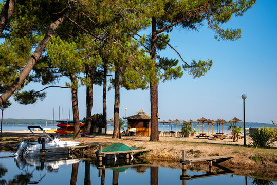 marina in lake biscarosse french coast