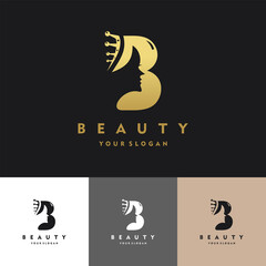 Letter B Luxury Beauty Queen extension logo with gold color, icon set Illustration Vector Graphic Design