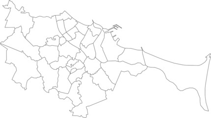 Simple blank white vector map with black borders of sectors of Gdansk, Poland