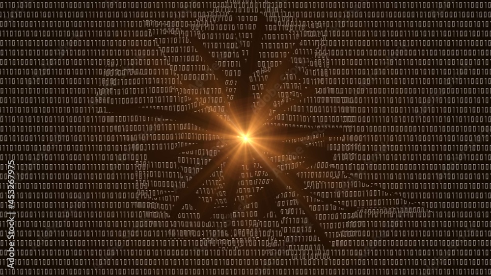 Poster Data leak symbolic on destroyed binary code background - internet security and data protection concept - 3D illustration