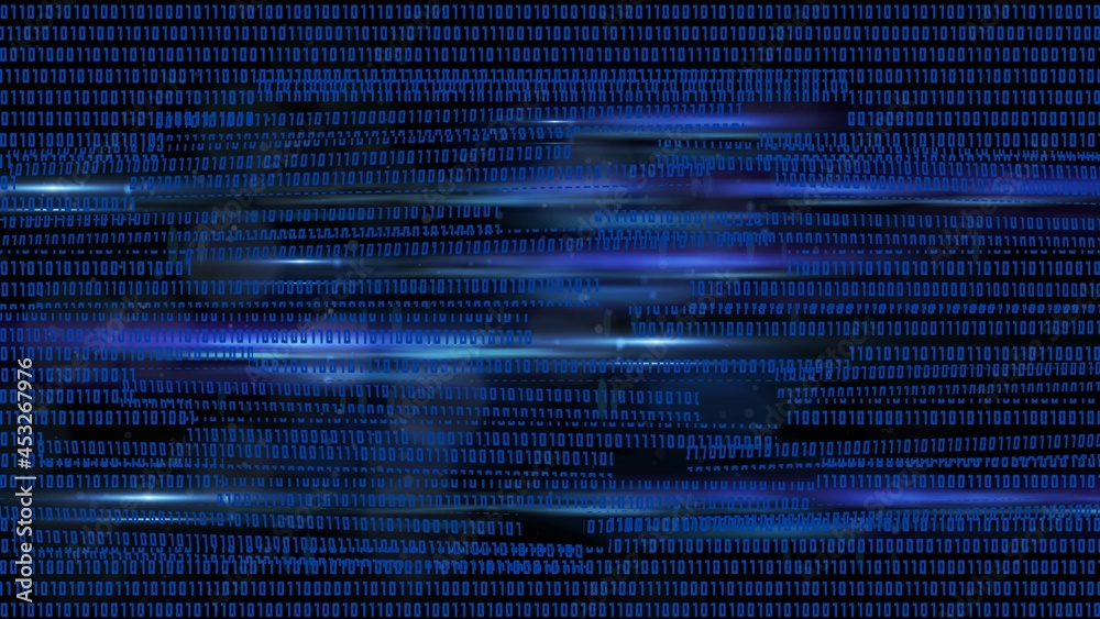 Poster data leak symbolic on blue destroyed binary code background - internet security and data protection 
