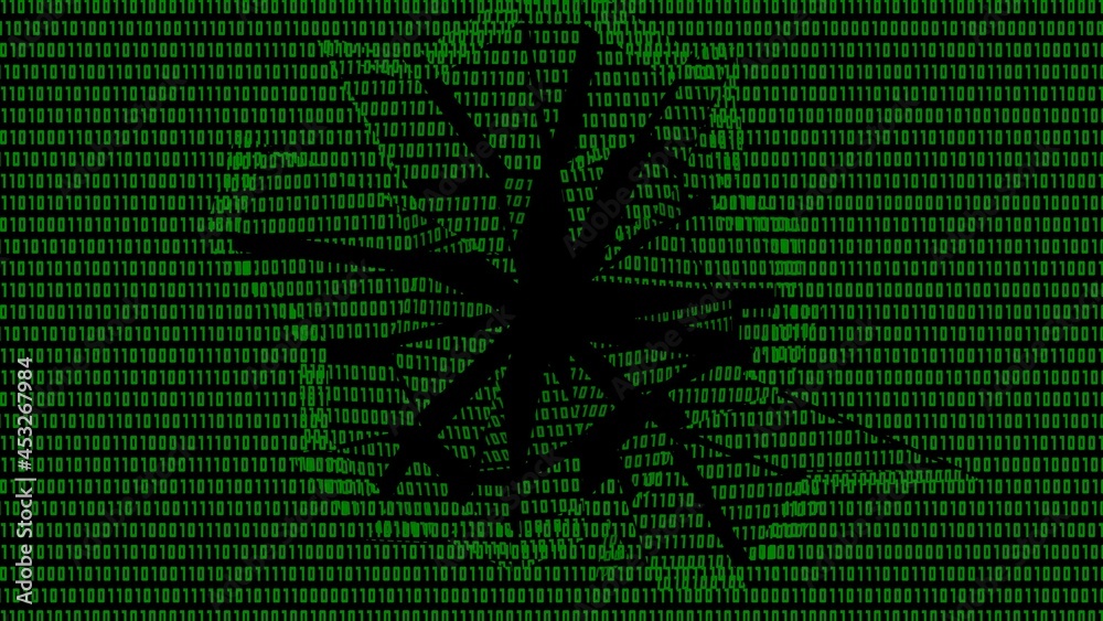 Aufkleber data leak symbolic on destroyed green binary code background - internet security and data protection