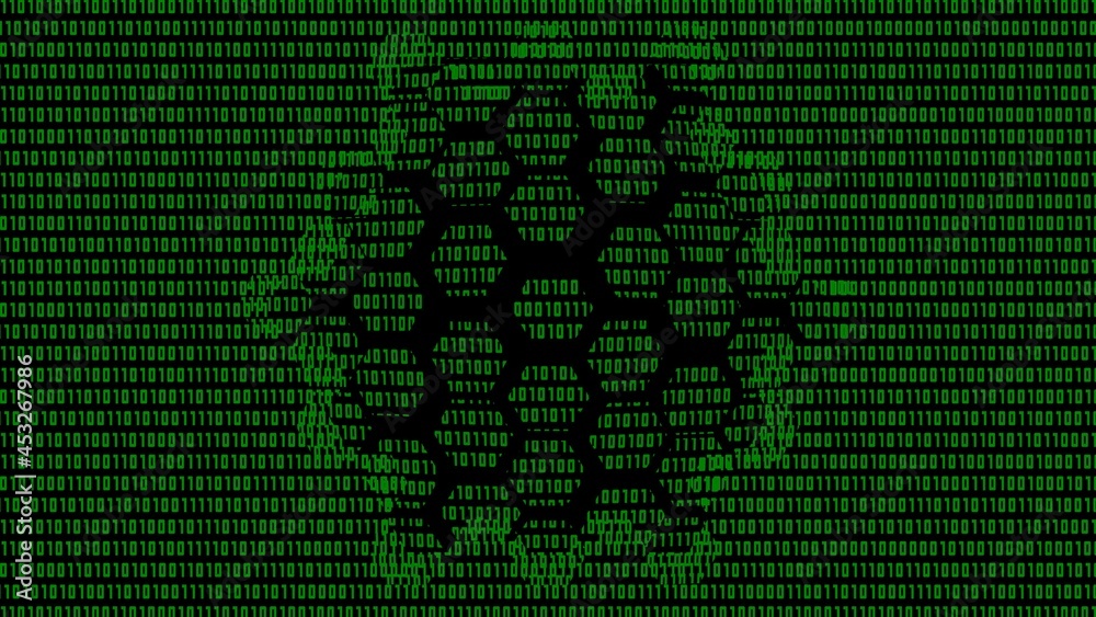 Poster data leak symbolic on destroyed green binary code background - internet security and data protection