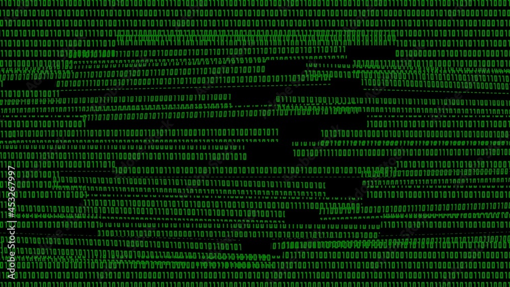 Aufkleber data leak symbolic on destroyed green binary code background - internet security and data protection