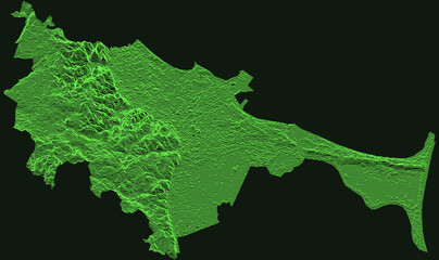 Topographic military radar tactical map of Gdansk, Poland with emerald green contour lines on dark green background