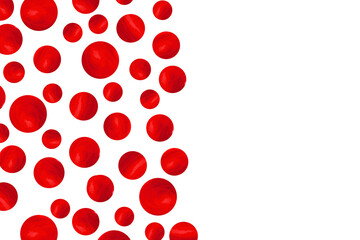 Abstract fashion grunge polka dots background. White DOTTED pattern with red textured circles. Template design for web page, banner, poster, card