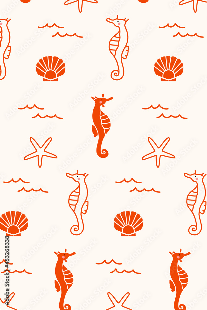 Wall mural Underwater animals seamless pattern vector