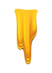 Honey dripping on white background. Golden flow syrup, caramel flowing or liquid melt template. Colorful delicious honey drops