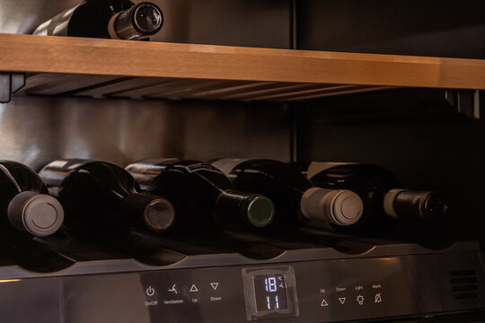 Modern wine cooler with bottles