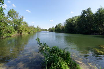 Island on Seine river in La Bassée national nature reserve.  Ile-de-France region