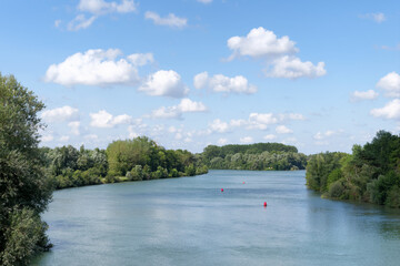 Fototapeta na wymiar Seine river in La Bassée national nature reserve. Ile-de-France region