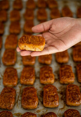 The cantonese style mooncake in hand.