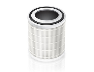 Air filter cylindrical spare parts isolated on white background.
for cars, air purifiers, air conditioners. Realistic vector file.