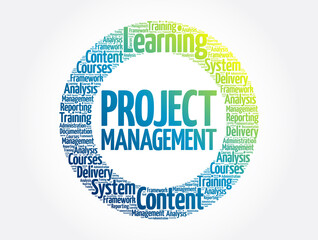 Project Management circle word cloud, business concept background