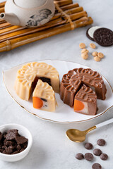 A mooncake pudding is a Chinese bakery product traditionally eaten during the Mid-Autumn Festival. The Mid-Autumn Festival is widely regarded as one of the four most important Chinese festivals.