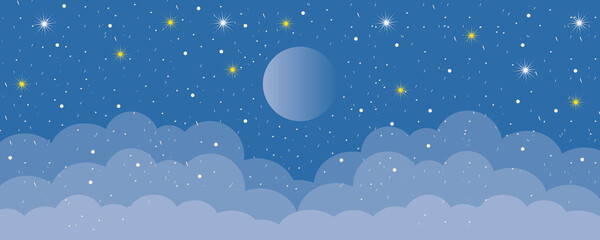 Obraz na płótnie Canvas Moon with clouds on starry night, Concept for mid-autumn festival and greeting card, Space for the text, paper art design style.