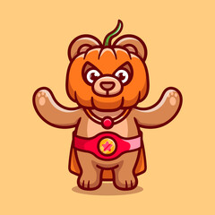 cute halloween bear pumpkin superhero illustration