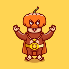 Obraz premium cute halloween monkey pumpkin superhero illustration