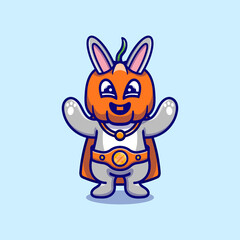 cute halloween bunny pumpkin superhero illustration