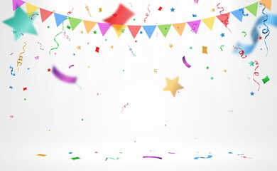 Vector illustration of falling confetti on a transparent background.	
