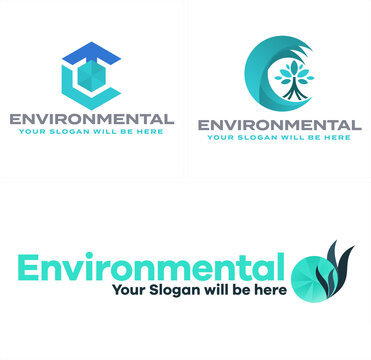 Environmental with hexagon shape tree and seaweed icon logo