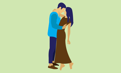 Young Couple Attractive Moment Flat Vector