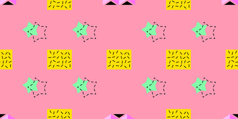 Memphis geometric seamless pattern elements for design. Vector illustration for web, sale, posters, advertising, template, promotion.