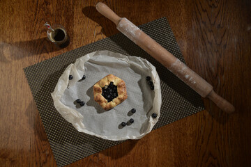 Bakery background. Top view with copy space. With bakery wooden roller