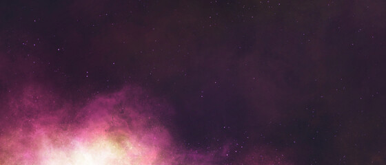 テキストスペースのある暗い星空のイラスト背景）ピンクの星雲　バナー　夜　綺麗　光　宇宙　ダーク