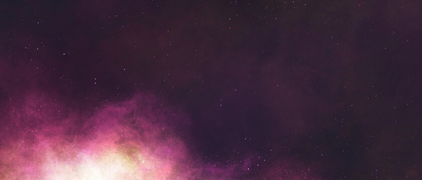 テキストスペースのある暗い星空のイラスト背景）ピンクの星雲 バナー 夜 綺麗 光 宇宙 ダーク © Queso