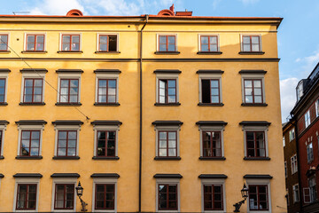 Fototapeta na wymiar Traditional old houses in Stortorget square in Gamla Stan quarter of Stockholm