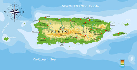 Puerto Rico-highly detailed physical map - 453279711